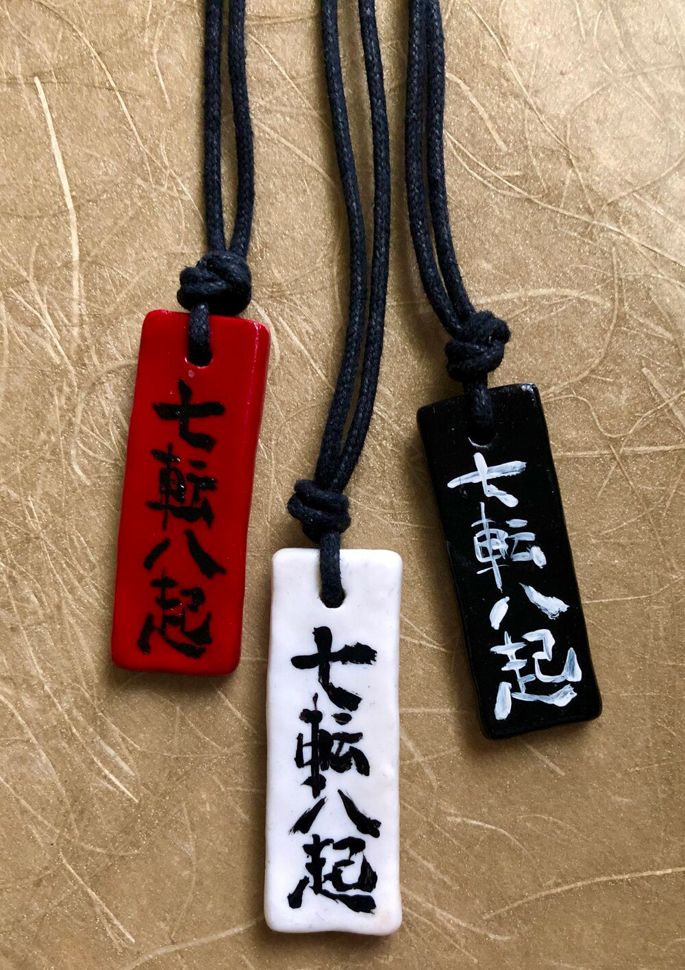 Nanakorobi Yaoki 七転八起 Fall Down Seven Times Stand up Eight -Japanese quote Hand painted necklace