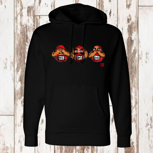 Japanese Calligrapher Dragon Ikka designed Unisex -See no evil, Hear no evil, Speak no evil Daruma version- 見ざる　聞かざる　言わざるHoodie